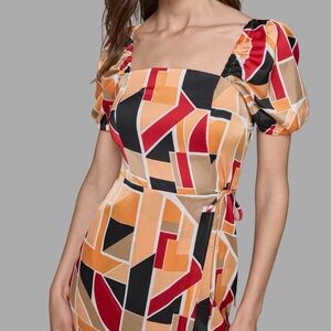 Karl Lagerfeld Colorful Abstract Midi faux wrap  Dress nwt